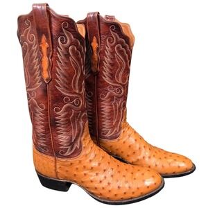 Vintage Lucchese Full Quill Brown Full Ostrich Boots Womens Sz 10 AA Narrow